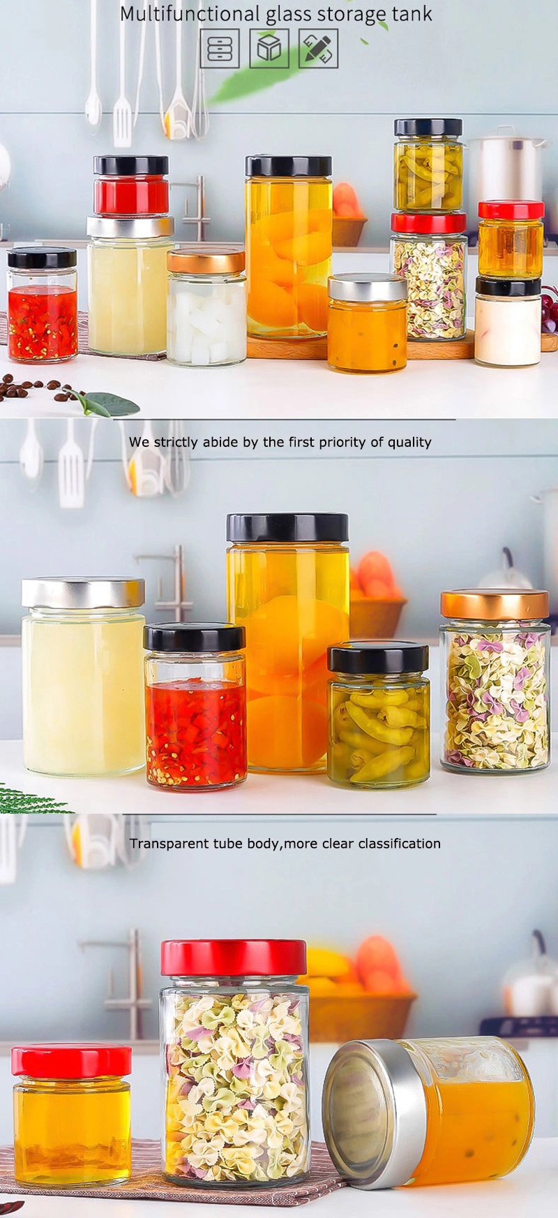 Square or Round Honey Jar Nut Glass Bottle Storage Glassware