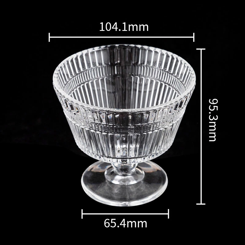 Ins Style High Quality Super Glass with Striped Goblet Ice Cream Cup Dessert Cup Salad Bowl